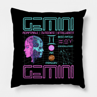 Gemini Neon Cyberpunk Zodiac Design Pillow