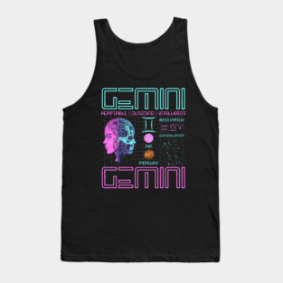 Gemini Neon Cyberpunk Zodiac Design Tank Top