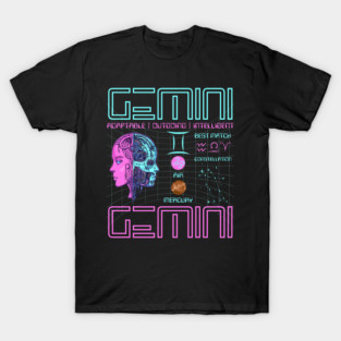 Gemini Neon Cyberpunk Zodiac Design T-Shirt