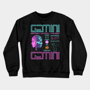 Gemini Neon Cyberpunk Zodiac Design Crewneck Sweatshirt