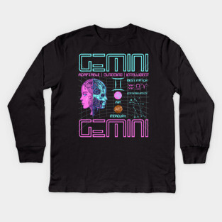 Gemini Neon Cyberpunk Zodiac Design Kids Long Sleeve T-Shirt