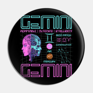 Gemini Neon Cyberpunk Zodiac Design Pin
