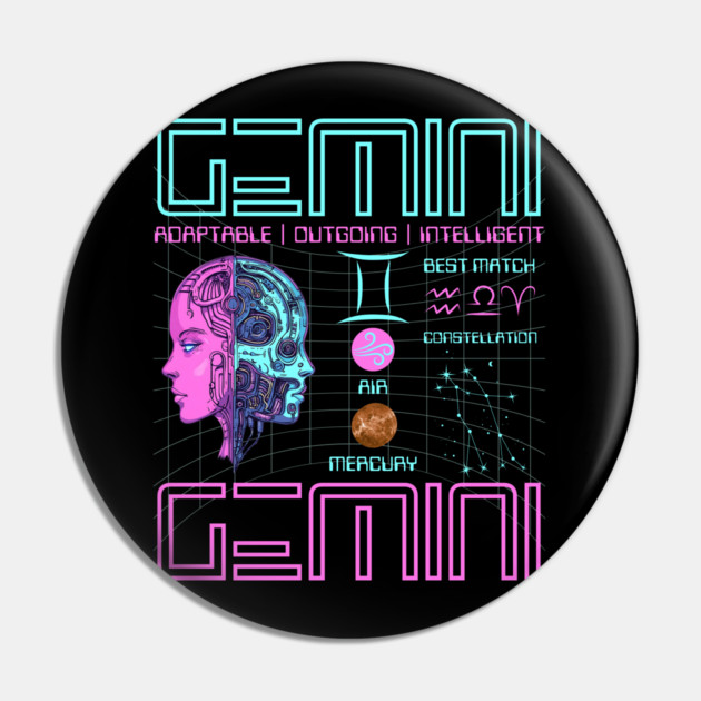 Gemini Neon Cyberpunk Zodiac Design Pin by TuncGK