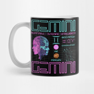 Gemini Neon Cyberpunk Zodiac Design Mug