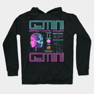 Gemini Neon Cyberpunk Zodiac Design Hoodie
