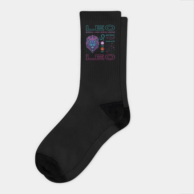 Leo Cyberpunk Zodiac Neon Aesthetic Socks by TuncGK