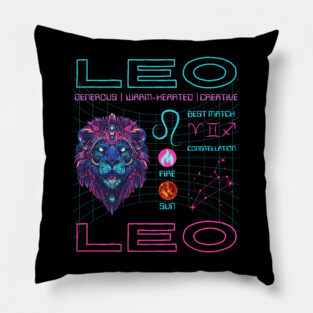 Leo Cyberpunk Zodiac Neon Aesthetic Pillow