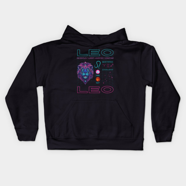Leo Cyberpunk Zodiac Neon Aesthetic Kids Hoodie by TuncGK