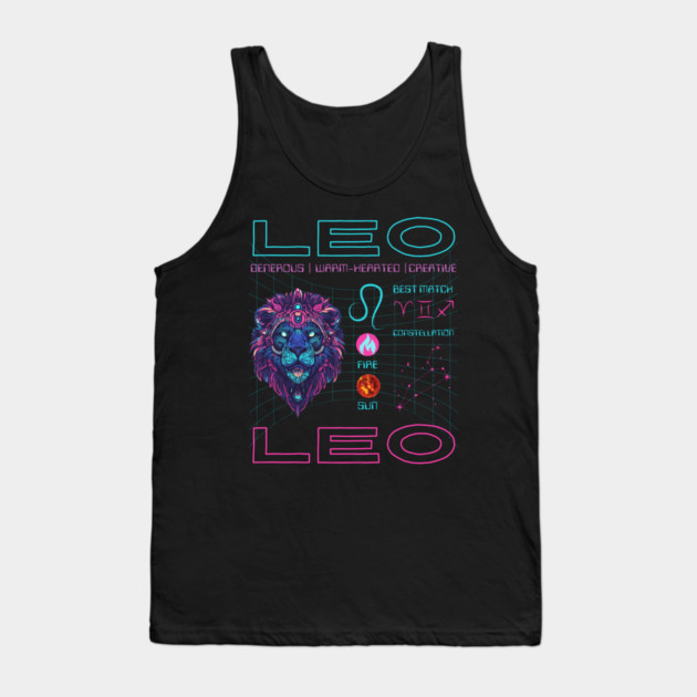 Leo Cyberpunk Zodiac Neon Aesthetic Tank Top by TuncGK