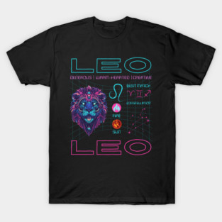 Leo Cyberpunk Zodiac Neon Aesthetic T-Shirt