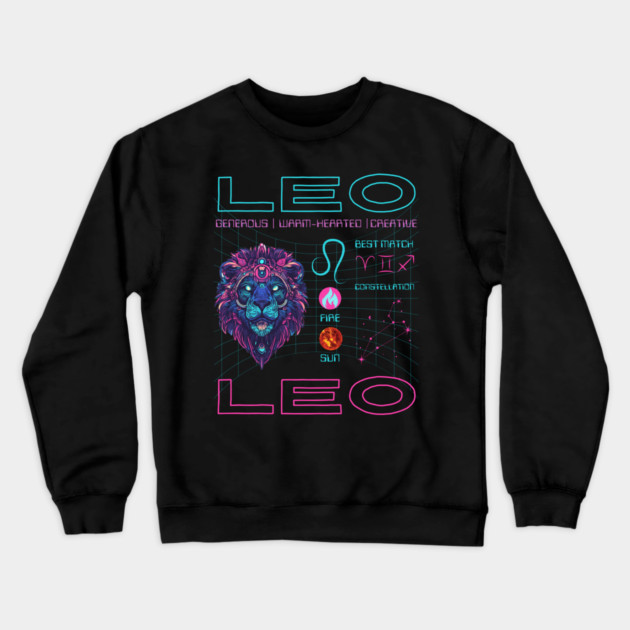 Leo Cyberpunk Zodiac Neon Aesthetic Crewneck Sweatshirt by TuncGK