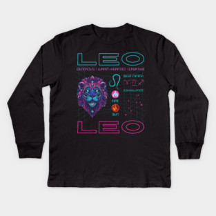 Leo Cyberpunk Zodiac Neon Aesthetic Kids Long Sleeve T-Shirt