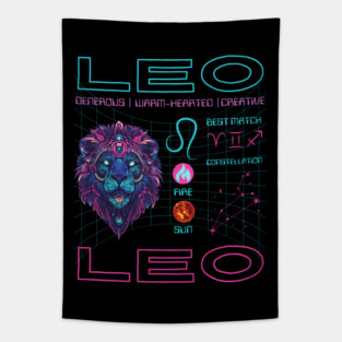 Leo Cyberpunk Zodiac Neon Aesthetic Tapestry