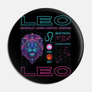 Leo Cyberpunk Zodiac Neon Aesthetic Pin
