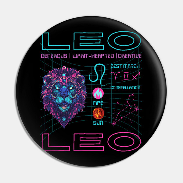 Leo Cyberpunk Zodiac Neon Aesthetic Pin by TuncGK