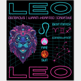 Leo Cyberpunk Zodiac Neon Aesthetic Posters and Art