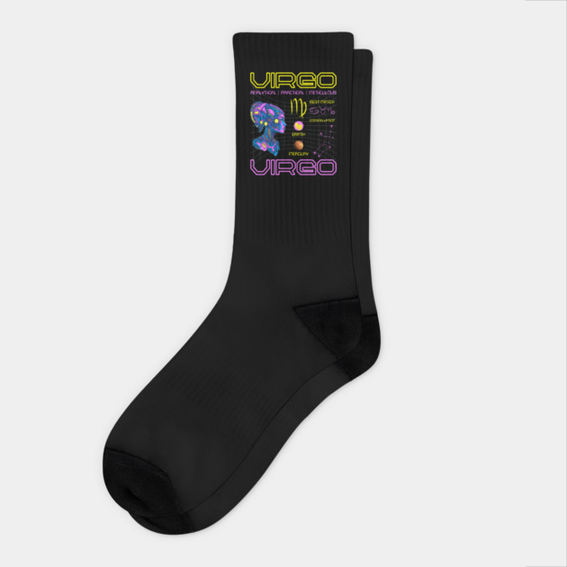 Virgo Futuristic Zodiac Cyberpunk Design Socks by TuncGK