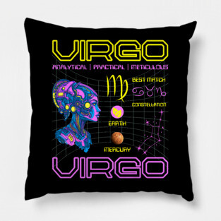 Virgo Futuristic Zodiac Cyberpunk Design Pillow