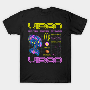 Virgo Futuristic Zodiac Cyberpunk Design T-Shirt