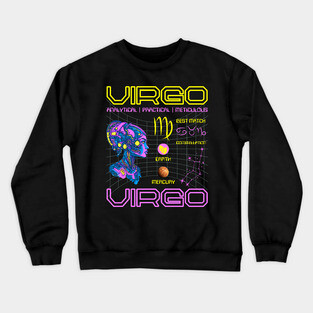 Virgo Futuristic Zodiac Cyberpunk Design Crewneck Sweatshirt
