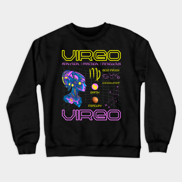 Virgo Futuristic Zodiac Cyberpunk Design Crewneck Sweatshirt by TuncGK