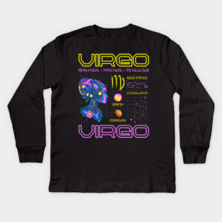 Virgo Futuristic Zodiac Cyberpunk Design Kids Long Sleeve T-Shirt