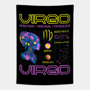 Virgo Futuristic Zodiac Cyberpunk Design Tapestry