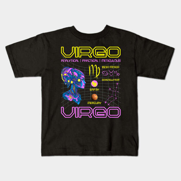 Virgo Futuristic Zodiac Cyberpunk Design Kids T-Shirt by TuncGK