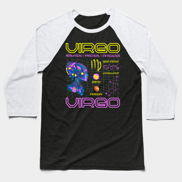 Virgo Futuristic Zodiac Cyberpunk Design Baseball T-Shirt by TuncGK