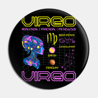 Virgo Futuristic Zodiac Cyberpunk Design Pin
