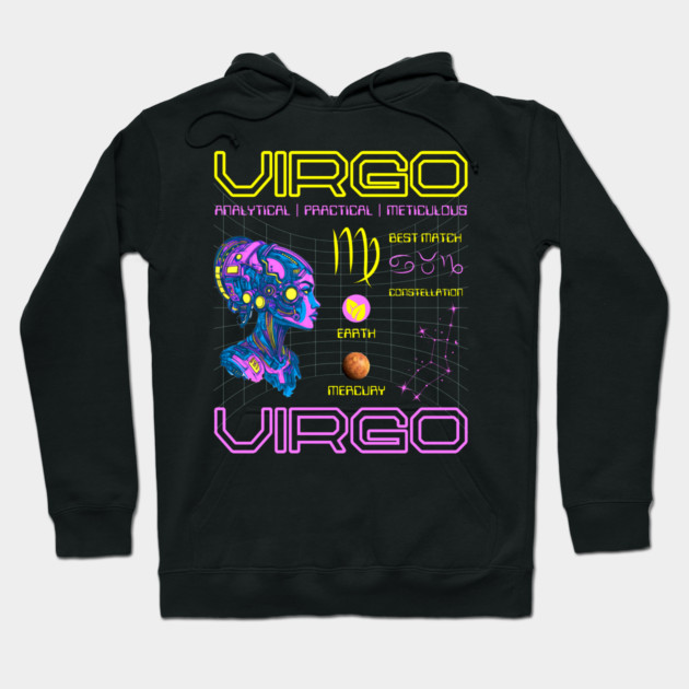 Virgo Futuristic Zodiac Cyberpunk Design Hoodie by TuncGK