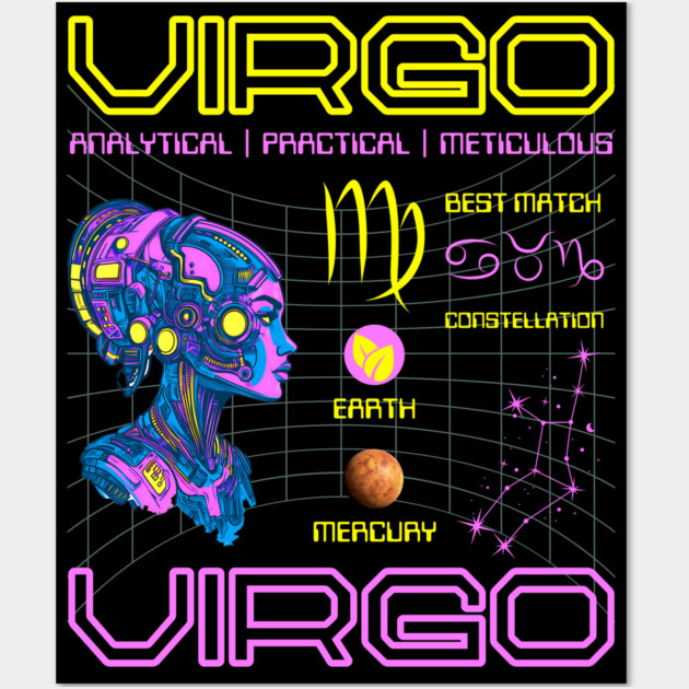 Virgo Futuristic Zodiac Cyberpunk Design Wall Art by TuncGK