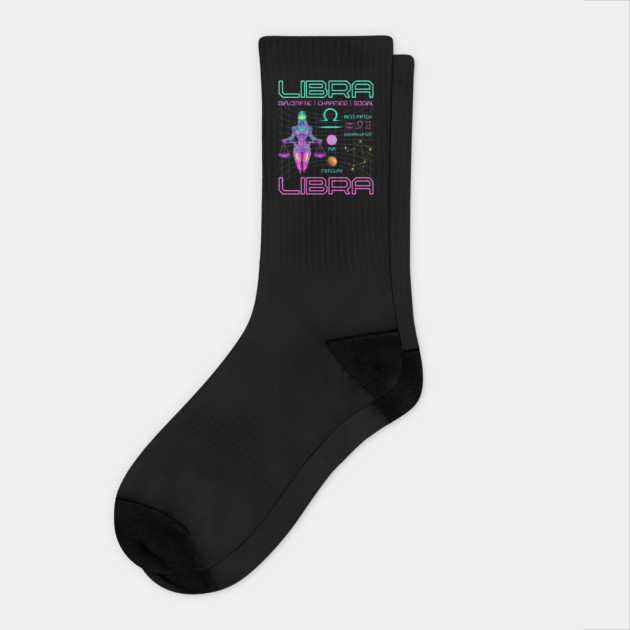 Libra Neon Cyberpunk Zodiac Art Socks by TuncGK