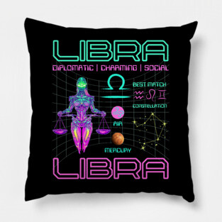 Libra Neon Cyberpunk Zodiac Art Pillow
