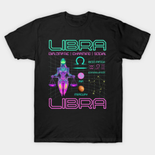 Libra Neon Cyberpunk Zodiac Art T-Shirt