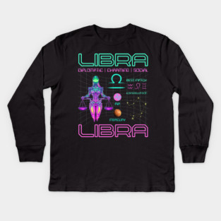 Libra Neon Cyberpunk Zodiac Art Kids Long Sleeve T-Shirt