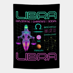 Libra Neon Cyberpunk Zodiac Art Tapestry