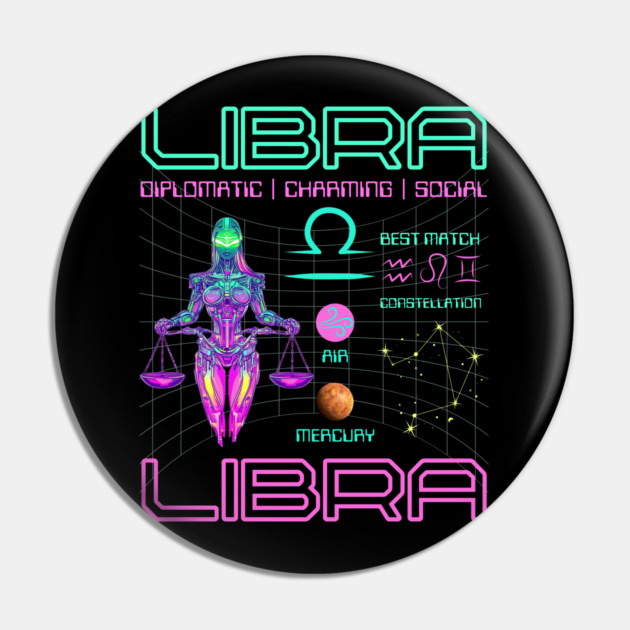 Libra Neon Cyberpunk Zodiac Art Pin by TuncGK