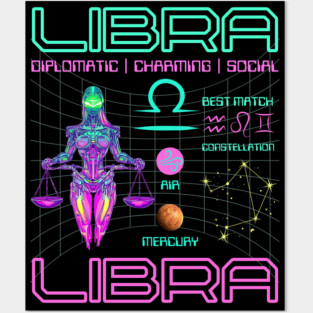 Libra Neon Cyberpunk Zodiac Art Posters and Art