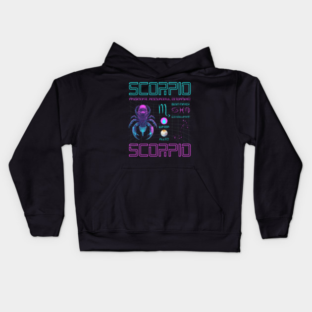 Scorpio Cyberpunk Zodiac Sci-Fi Design Kids Hoodie by TuncGK