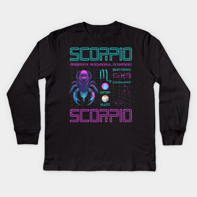 Scorpio Cyberpunk Zodiac Sci-Fi Design Kids Long Sleeve T-Shirt by TuncGK