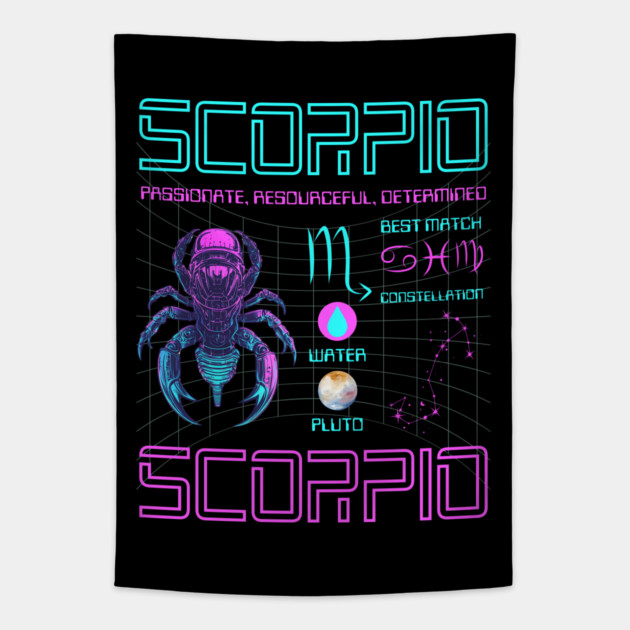 Scorpio Cyberpunk Zodiac Sci-Fi Design Tapestry by TuncGK