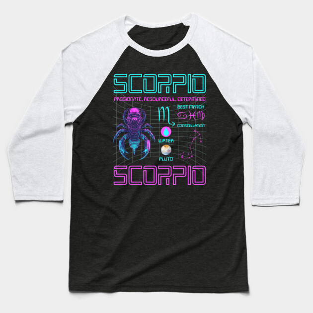 Scorpio Cyberpunk Zodiac Sci-Fi Design Baseball T-Shirt by TuncGK