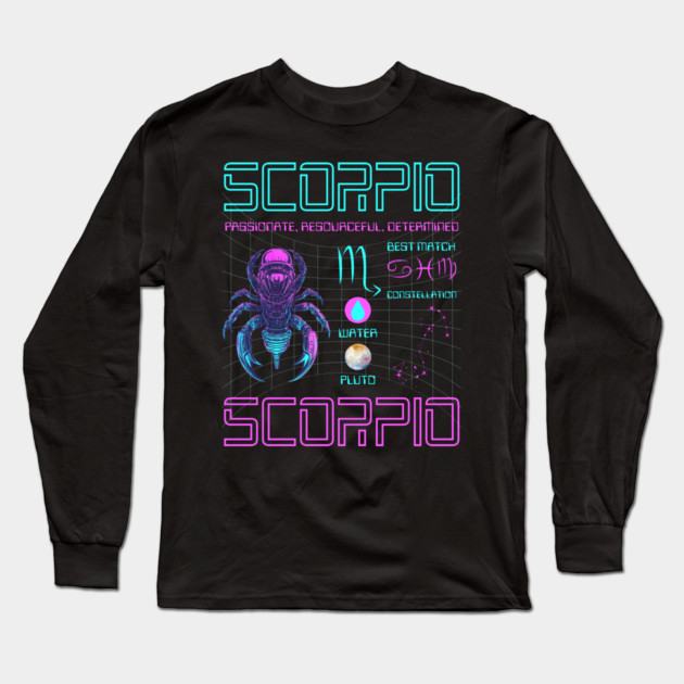 Scorpio Cyberpunk Zodiac Sci-Fi Design Long Sleeve T-Shirt by TuncGK