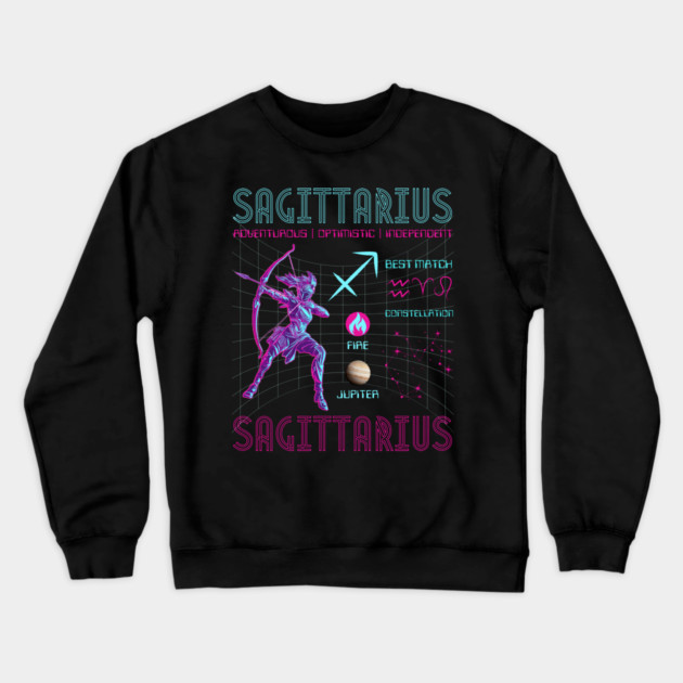 Sagittarius Futuristic Zodiac Archer Design Crewneck Sweatshirt by TuncGK