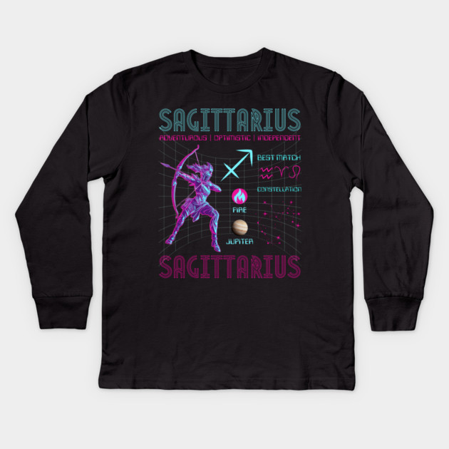 Sagittarius Futuristic Zodiac Archer Design Kids Long Sleeve T-Shirt by TuncGK
