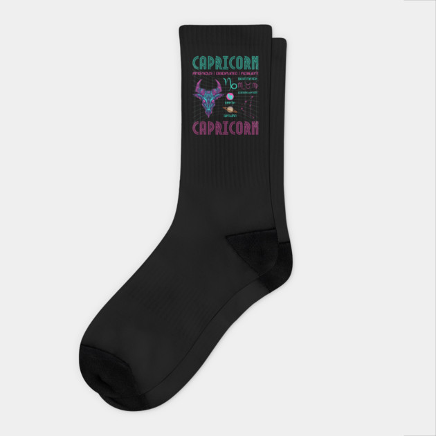 Capricorn Cyberpunk Zodiac Astrology Design Socks by TuncGK