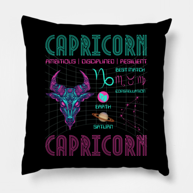 Capricorn Cyberpunk Zodiac Astrology Design Pillow by TuncGK