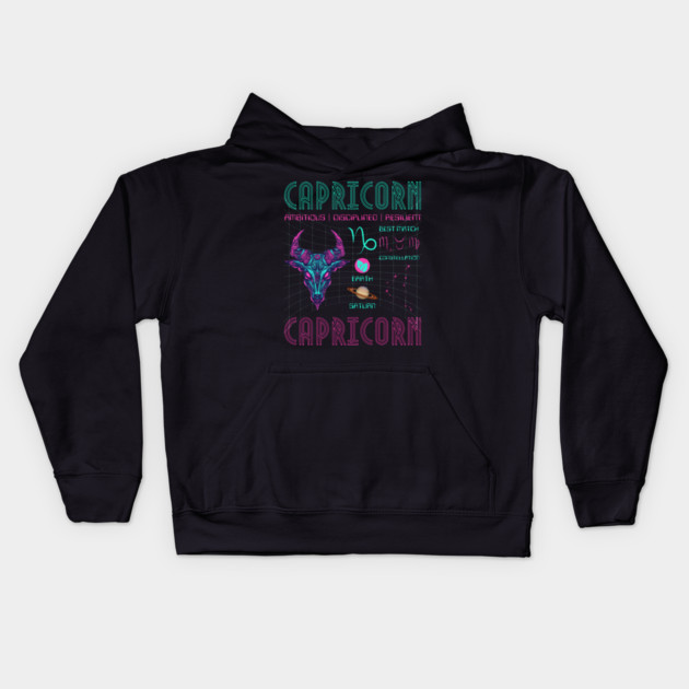 Capricorn Cyberpunk Zodiac Astrology Design Kids Hoodie by TuncGK
