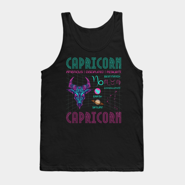 Capricorn Cyberpunk Zodiac Astrology Design Tank Top by TuncGK